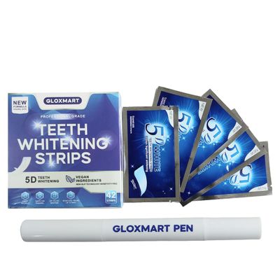 Teeth Whitening Strip and Gel Pen- Gloxmart Teeth Whitening Kit - Professional Grade Strips & Pen, Enamel Safe, Fast Results, 42 Strips, Sensitivity Free