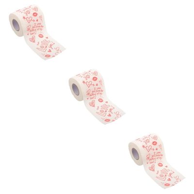 Beaupretty 3rolls Valentine Printed Toilet Paper Roll Soft Bathroom Tissue Paper Valentine Printing Napkin