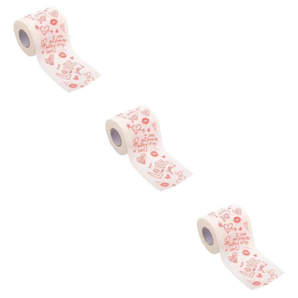 Beaupretty 3rolls Valentine Printed Toilet Paper Roll Soft Bathroom Tissue Paper Valentine Printing Napkin