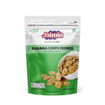 Lily's Indian Vegetarian Cuisine Present Jaimin Khatta Mitha Sweet and Salty Savoury Mix, 200g, Assorted Indian Snack Variety Pack of 1 (1, Banana-Chips-Pepper)