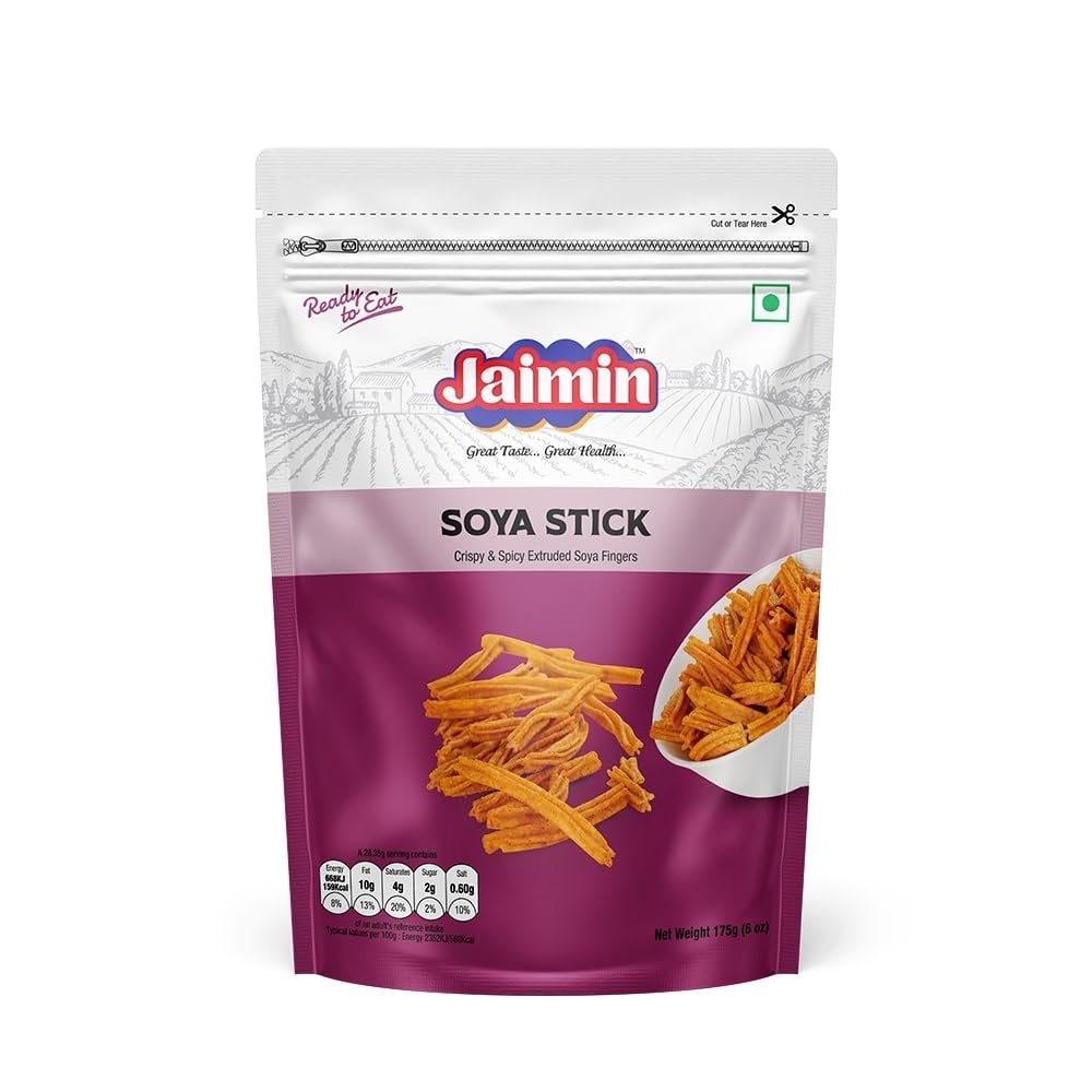 Lily's Indian Vegetarian Cuisine Present Jaimin Khatta Mitha Sweet and Salty Savoury Mix, 200g, Assorted Indian Snack Variety Pack of 1 (1, Soya-Stick)