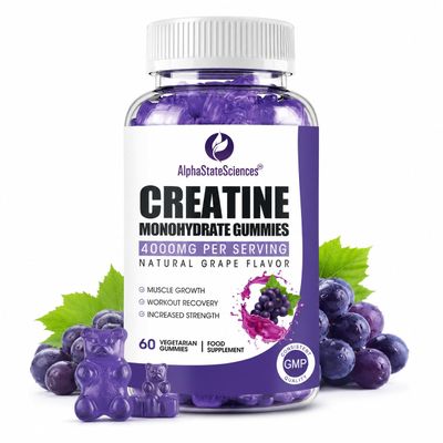 AlphaStateSciences Creatine Gummies - 4000mg Creatine with Calcium, Magnesium & Potassium, Strength, Endurance & Muscle Growth Supplement (60 Gummies)