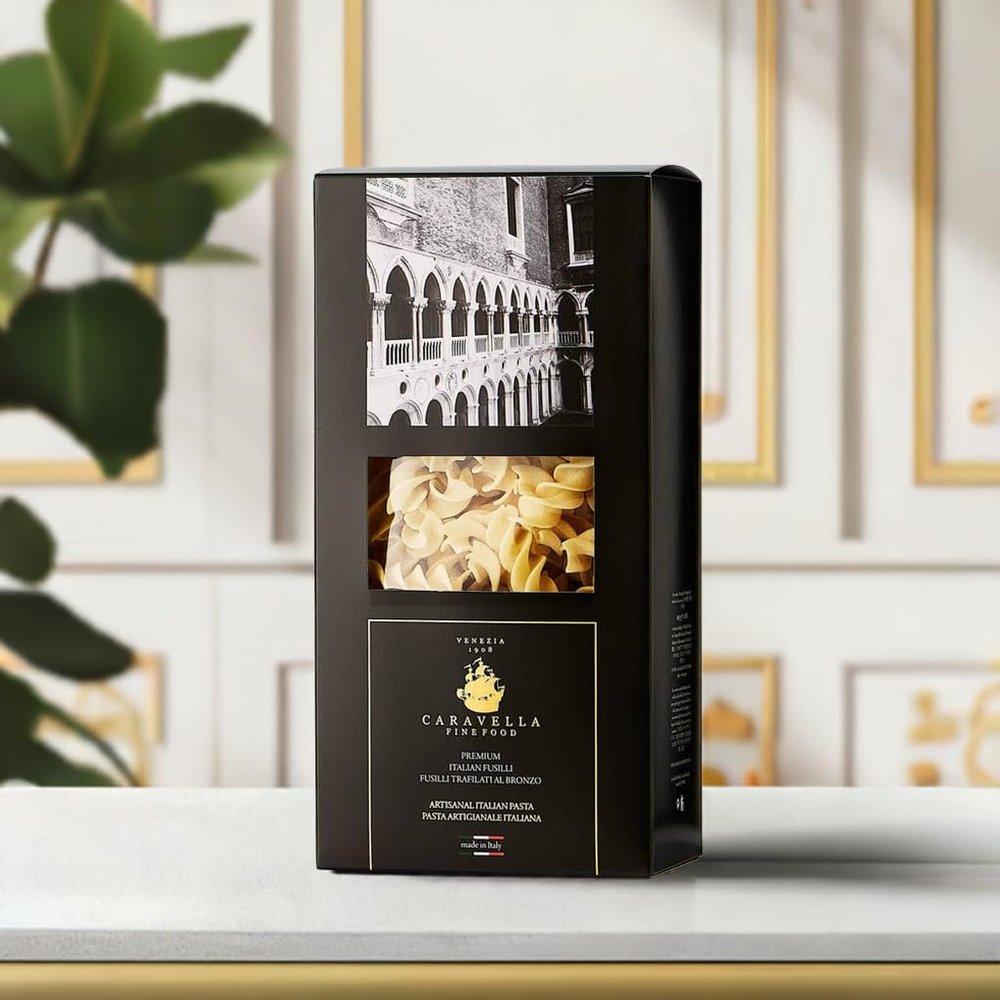 CARAVELLA FINE FOOD - Gift set x 8(4 kg) - Italian Pasta Fusilli 500 gr - Exclusive Venice collection -100% Italian artisan bronze-drawn pasta - durum wheat - Premium quality (500 g x 8(4 kg))