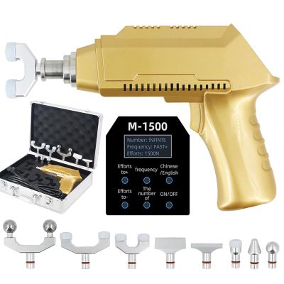 1500N Electric Chiropractic Adjusting Tool, 30 Levels Adjustable Chiropractic Activator Massager (50N-1500N), with 8 Heads, 5 Kinds of Strike Frequency, LCD Display, 2 Languages,Gold
