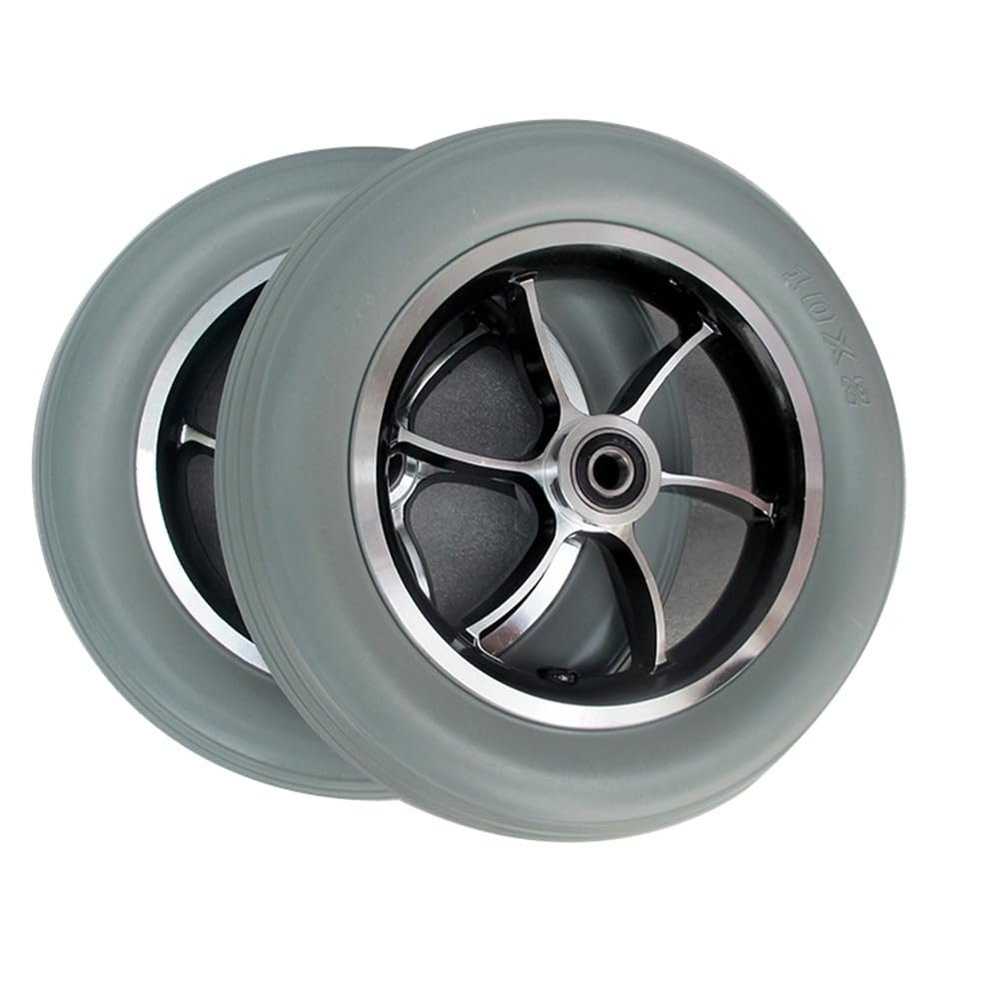 10x2 Wheelchair Replacement Front Wheels, 10 Inch Non-Inflatable Solid Caster Wheel, Electric Wheelchairs Replacement Assembly, Bearings 12 mm(1/2 inch)(Grey)