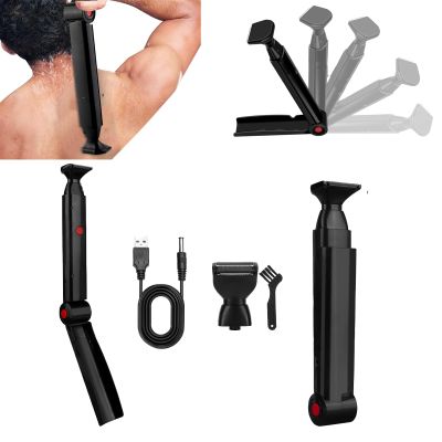 Back Hair Shaver, Back Shaver for Men with 2 Shaving Heads Foldable Back Shaver for Men Back Hair Removal Epilator for Men Body Shaver for Men with Ergonomic Handle for Face, Arm, Chin