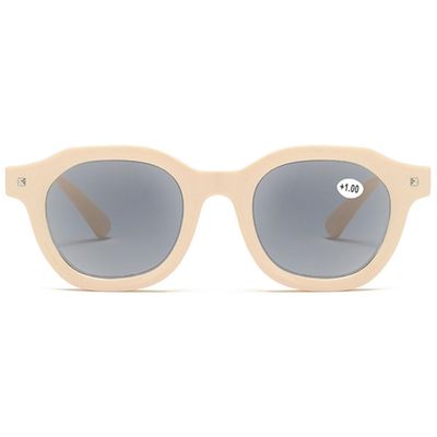 ABETOS Reading Sunglasses Women Men UV400 Protection Blue Light Blocking Classic Trendy Outdoor Sun Readers Tinted Reading Eyeglasses, Beige Frame Grey Lens+3.0