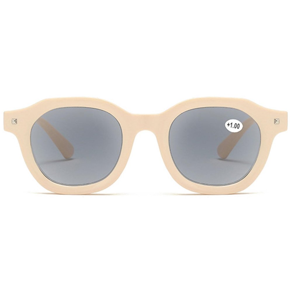 ABETOS Reading Sunglasses Women Men UV400 Protection Blue Light Blocking Classic Trendy Outdoor Sun Readers Tinted Reading Eyeglasses, Beige Frame Grey Lens+3.0