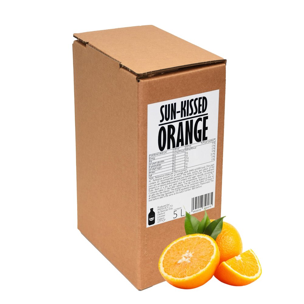 PRESSUICE Fresh Sun Kissed Orange Juice not from concentrate - 1 carton 5 liters Fruit Juices NFC - Pressed Semi Sweet Drink - No added Sugar - Natural Press - For drinks lemonades cocktails