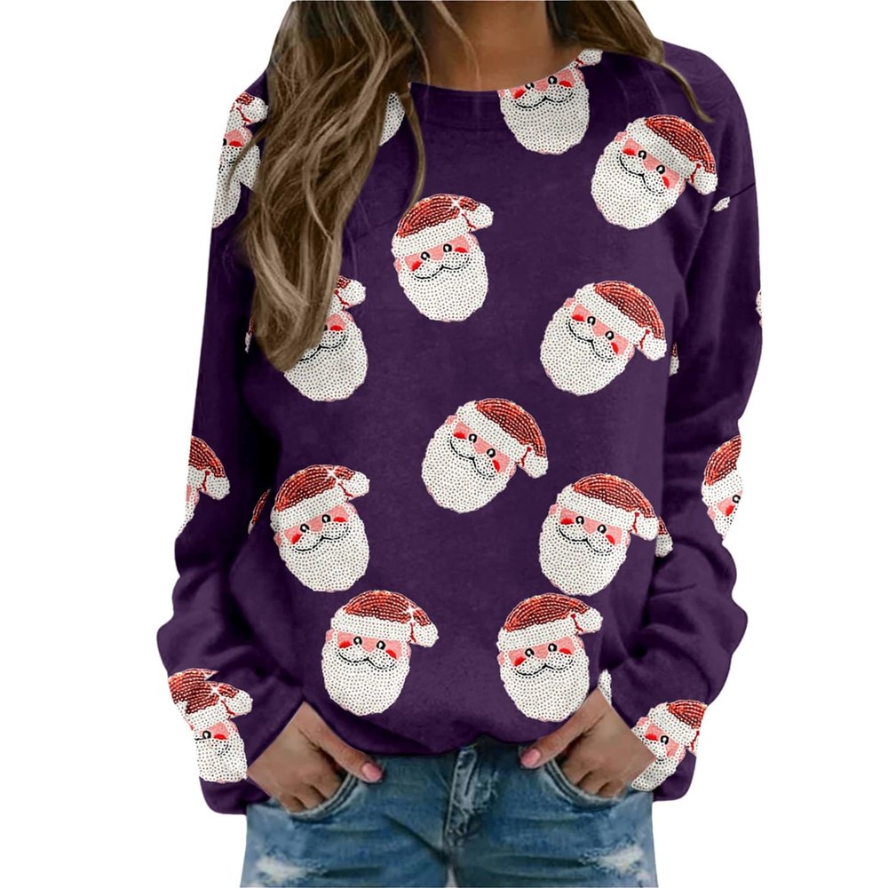 WILLBEST ugly christmas sweater for women christmas printing pocket snowflake print mens xmas shirt tops for women plus size sequin jumpsuit uk tight tops pjs