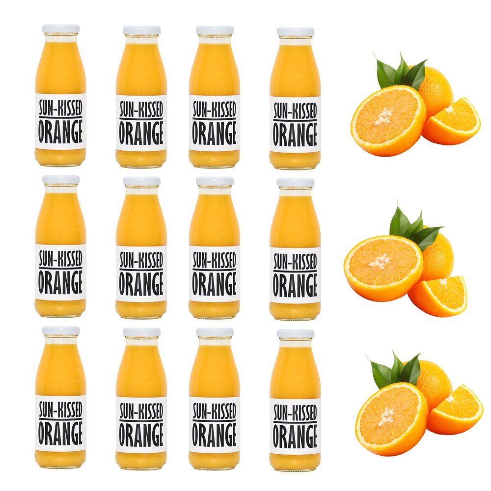 PRESSUICE Fresh Sun Kissed Orange Juice not from concentrate - 12 bottles pack x 250 ml Fruit Juices NFC - Pressed Semi Sweet Drink - No added Sugar - Natural Press - For drinks lemonades cocktails