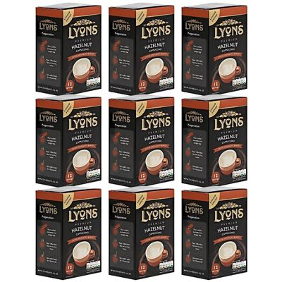 Premium Instant Coffee Sachets Individually Wrapped Gluten-Free Vegetarian Coffee Bag with Mug (9X 12Sachets, Hazelnut Cappuccino)