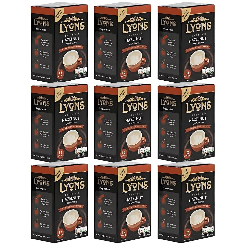 Premium Instant Coffee Sachets Individually Wrapped Gluten-Free Vegetarian Coffee Bag with Mug (9X 12Sachets, Hazelnut Cappuccino)