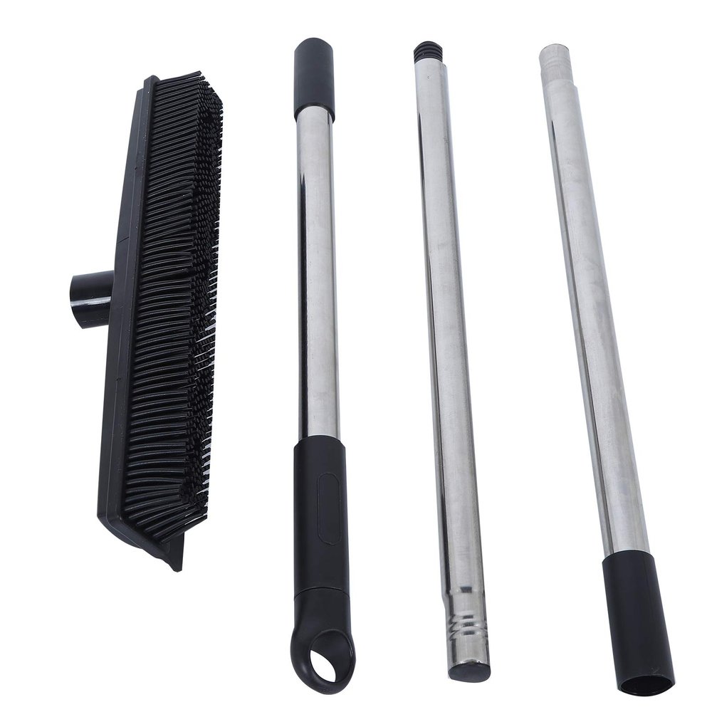 Broom, Pet Hair Removal Tool Carpet Rake Pet Hair Removal Broom Cleaner Brush with Long Handle Pet Hair Removal Rubber Broom (Black)
