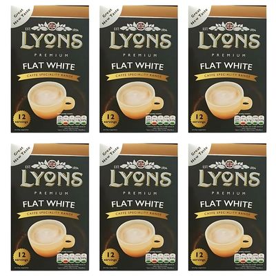 Premium Instant Coffee Sachets Individually Wrapped Gluten-Free Vegetarian Coffee Bag with Mug (6X 12Sachets, Flat White)