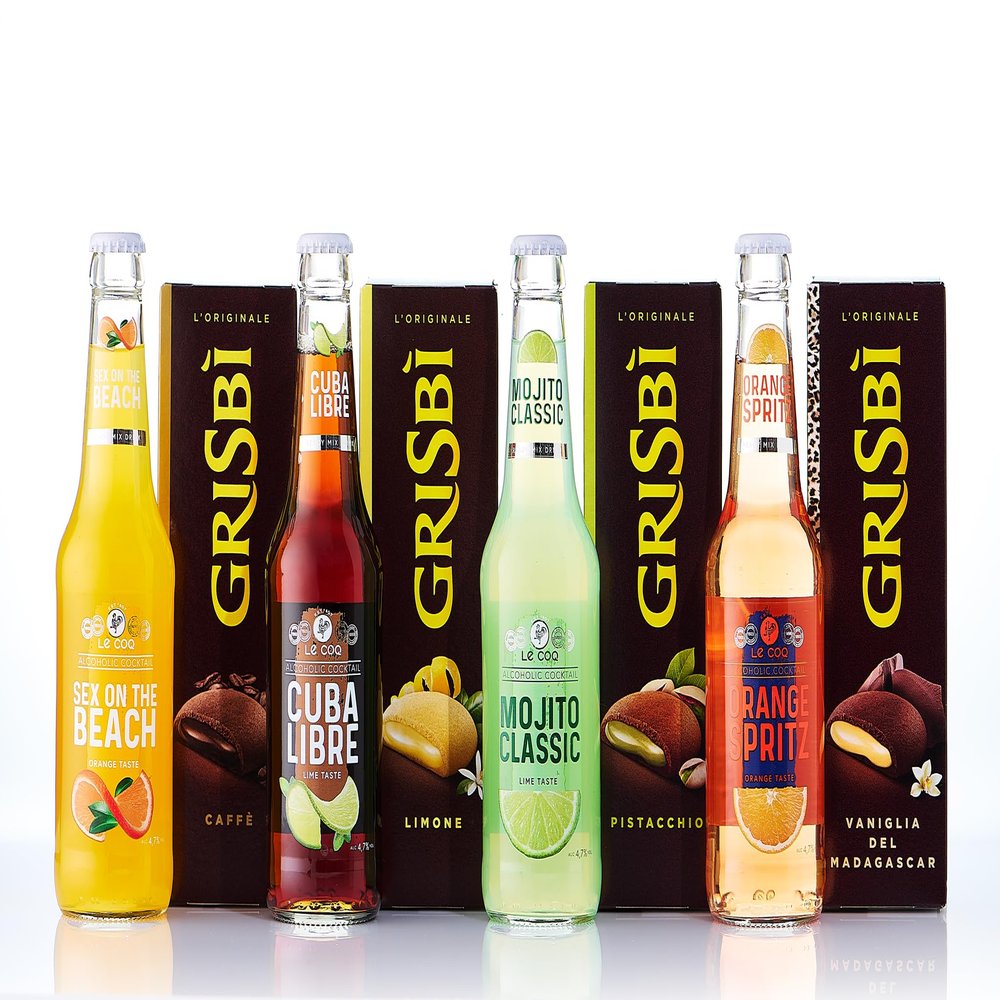 Caravella Fine Food - Gift set " 4 Party n1" - Mix of 4 Cocktails Sex on the Beach, Cuba Libre, Mojito Classic, Orange Spritz and 4 creamy Cookies - coffee, lemon, pistachio, Madagascar vanilla