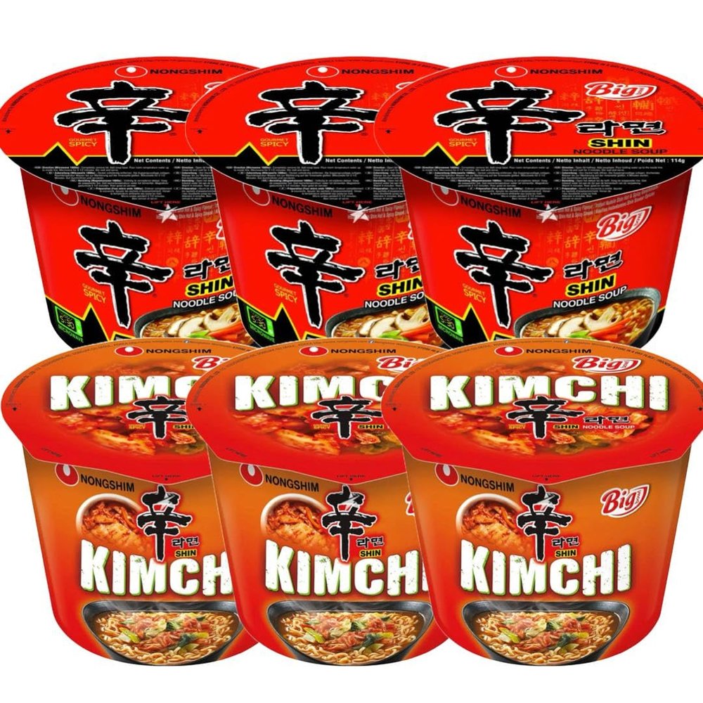 Starry Mart NS Korean Instant Bowl Noodles Soup (Pack of 6) - SHIN x 3 & SHIN Kimchi x 3