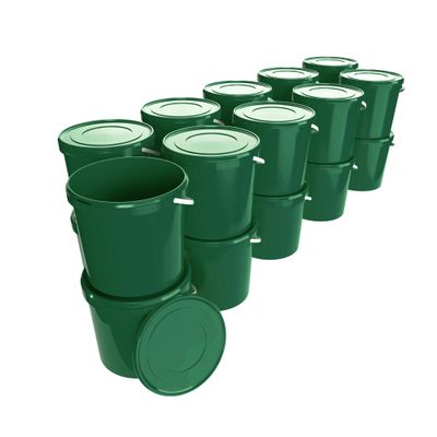 50 Buckets with Lid, 10 L, Green, Round, Plastic Bucket, Food-Safe, Airtight and Stable, Empty Bucket with Handle and Lid for Food, Chemistry, Washing Powder, Adhesives