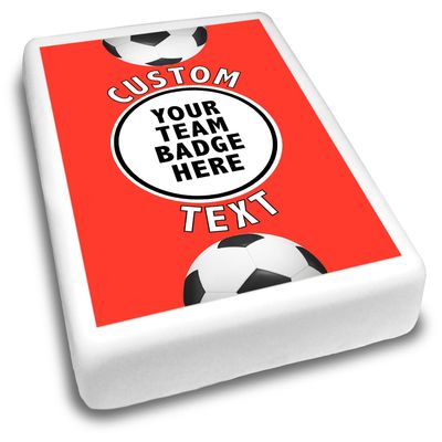 Cakeshop Portrait Personalised Edible Cake Topper With Red Football Border | Personalise Custom Image & Name | For Birthdays & Celebrations | Multiple Shapes & Sizes | Icing & Wafer Paper Options