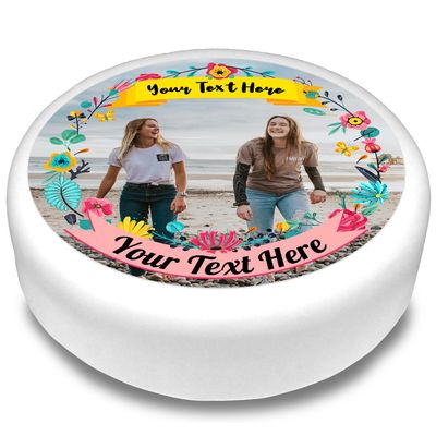 Cakeshop Round Personalised Edible Cake Topper With Pretty Colourful Flower Border | Custom Image & Text | For Birthdays & Celebrations | Multiple Shapes & Sizes | Icing & Wafer Paper Options