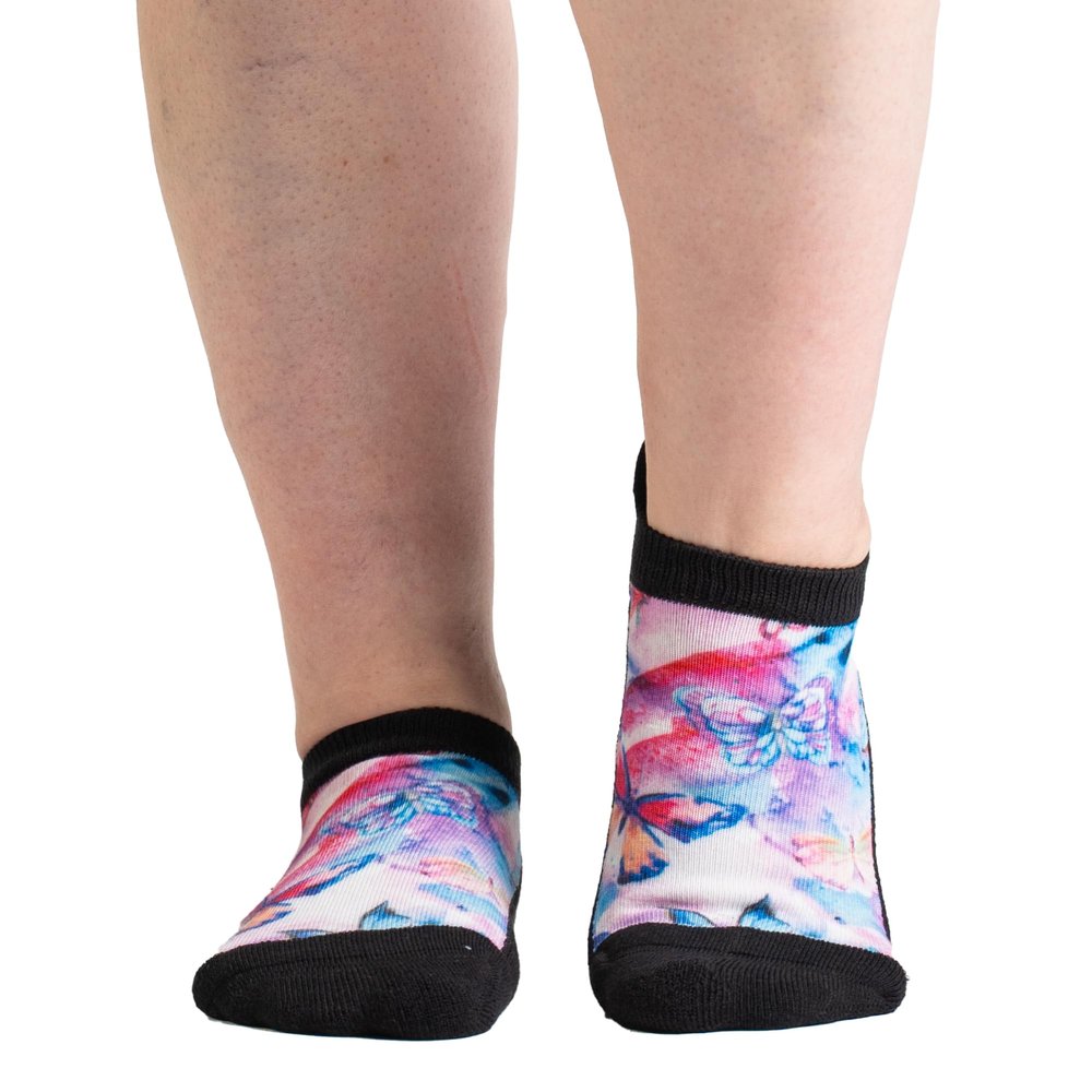 Viasox Diabetic Ankle Socks for Women & Men, Low Cut Non Binding, Seamless Neuropathy Socks, Butterfly, L