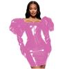 YGZHANYUANOKU Faux PVC Leather Bodycon Dress Women Puff Long Sleeve Square Collar Club Dress Gothic Party Mini Dress Customi,Pink,5XL view 1