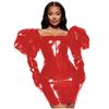 YGZHANYUANOKU Faux PVC Leather Bodycon Dress Women Puff Long Sleeve Square Collar Club Dress Gothic Party Mini Dress Customi,Pink,5XL view 3
