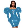 YGZHANYUANOKU Faux PVC Leather Bodycon Dress Women Puff Long Sleeve Square Collar Club Dress Gothic Party Mini Dress Customi,Pink,5XL view 4