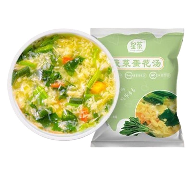 Instant freeze dried vegetable soup, fresh vegetable soup 8g/pack, Seaweed soup, nutritious tomato soup, healthy spinach soup, brewed vegetable soup, substitute breakfast (Spinach soup,4 packs)