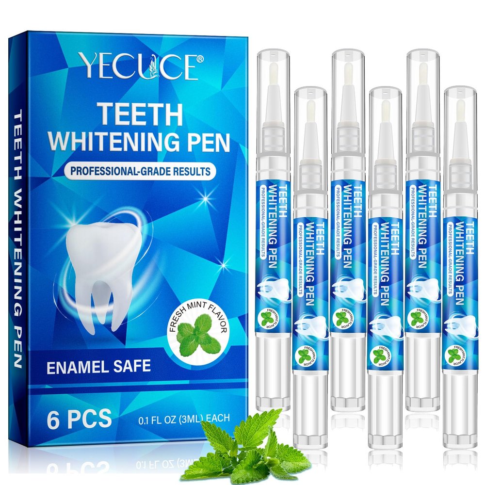 Teeth Whitening Pen - Teeth Whitening Gel Essence, 6 PCS Deluxe Kit, 5 Minute Effective Whitener Bleach Pen for Adults, No Sensitivity, Mint