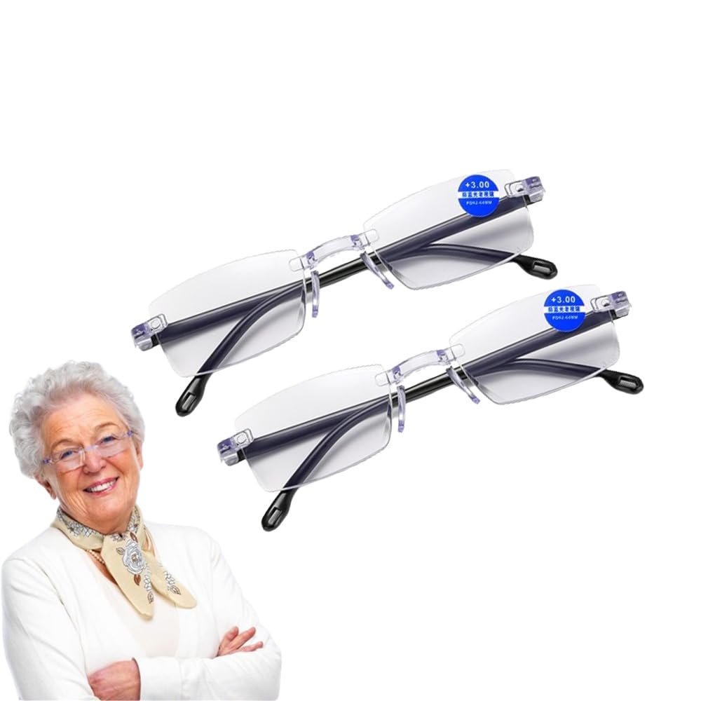 2PCS Color-Changing Anti-Blue Light Presbyopia Glasses, Intelligent Zoom Anti Blue Light Presbyopia Glasses, Auto Focus Multifocal Reading Glasses for Men Women (+3.50)