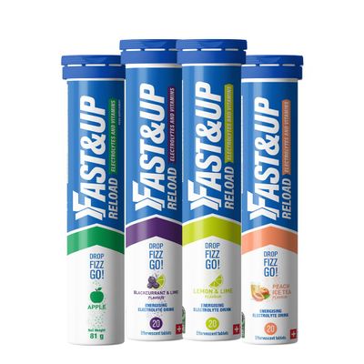 Fast&Up Reload Energising Electrolyte Drink - Variety Pack - 80 Effervescent Hydration Tablets - Added Vitamin C & B12 - Vegan+F21