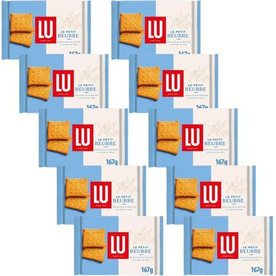 Biscuits Bundle with LU Le Petit Beurre Biscuits 167g - 10 Pack | Butter Biscuits with Salt, Suitable For Vegetarians, Sustainable Wheat.