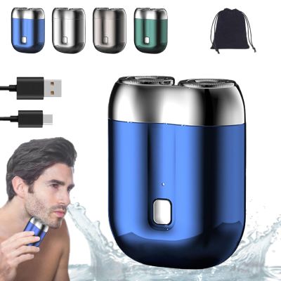2024 New Upgrade Pocket Shaver USB Mini Shavers for Men, Rechargeable Waterproof Compact Electric Shaver, USB Rechargeable Mini Portable Electric Razor, Double Head Razor (Blue)
