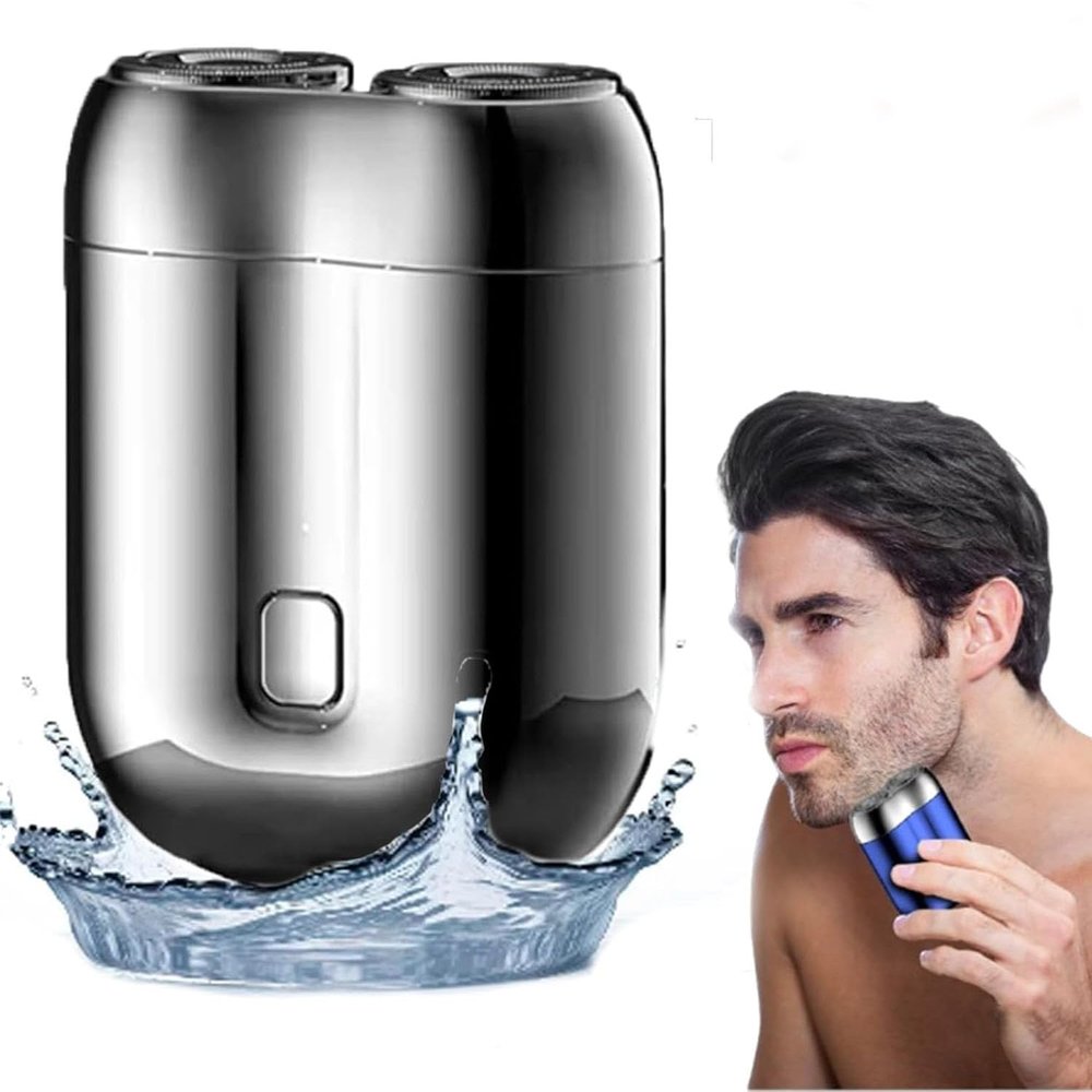 2024 New Upgrade Pocket Shaver USB Mini Shavers for Men, Electric Mini Portable Razor, Rechargeable Waterproof Compact Electric Shaver, Double Head Razor, for Home Car Travel (Grey)