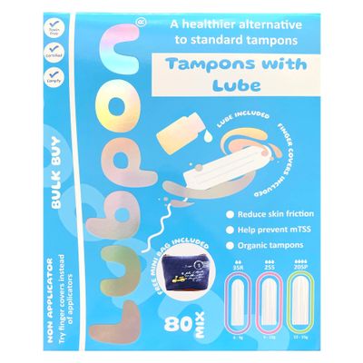 80 Smooth Organic Mix TAMPONS, and a Specially Formulated Tampon LUBE, Bulk Buy ~3 Months Supply, Free BlueCanvas Mini Bag (LUBPON Tampon Kit Mix: 35 Regular 25 Super 20 Super Plus, Mix, BlueCanvas)