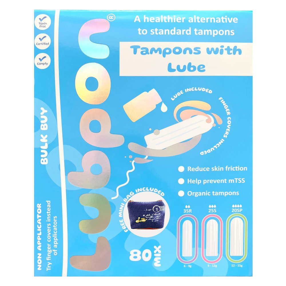 80 Smooth Organic Mix TAMPONS, and a Specially Formulated Tampon LUBE, Bulk Buy ~3 Months Supply, Free BlueCanvas Mini Bag (LUBPON Tampon Kit Mix: 35 Regular 25 Super 20 Super Plus, Mix, BlueCanvas)