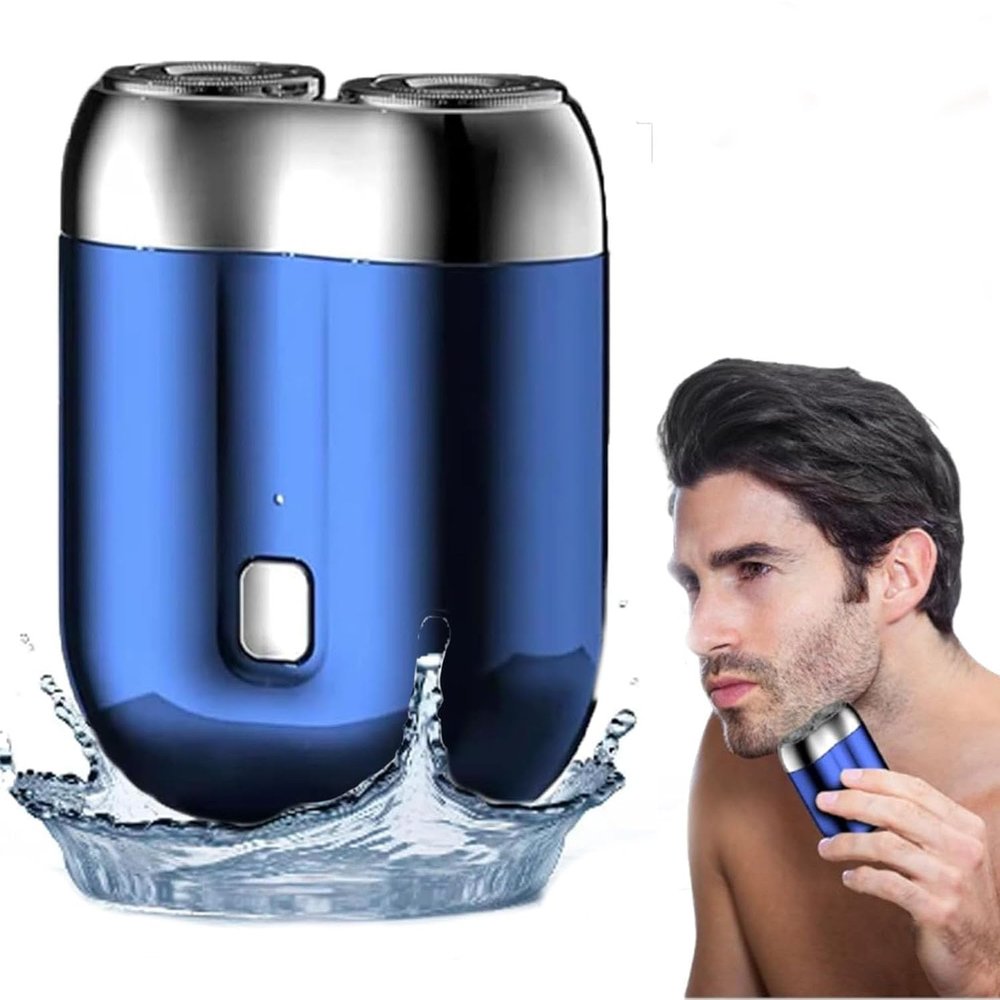 2024 New Upgrade Pocket Shaver USB Mini Shavers for Men, Electric Mini Portable Razor, Rechargeable Waterproof Compact Electric Shaver, Double Head Razor, for Home Car Travel (Blue)