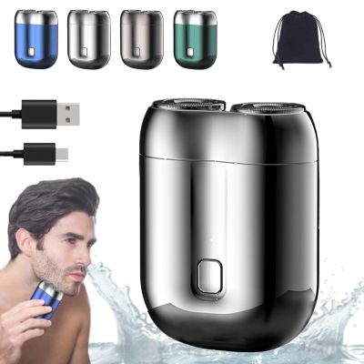 2024 New Upgrade Pocket Shaver USB Mini Shavers for Men, Rechargeable Waterproof Compact Electric Shaver, USB Rechargeable Mini Portable Electric Razor, Double Head Razor (Silver)