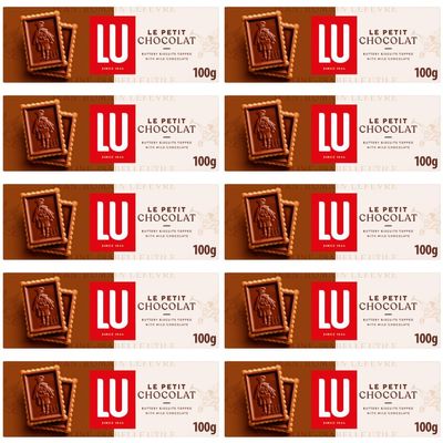 Biscuit Bundle with LU Le Petit Chocolat Buttery Topped with Milk Chocolate Biscuits 100g - 10 Pack | Crunchy Biscuits Topped with Milk Chocolate, Sustainable Wheat.
