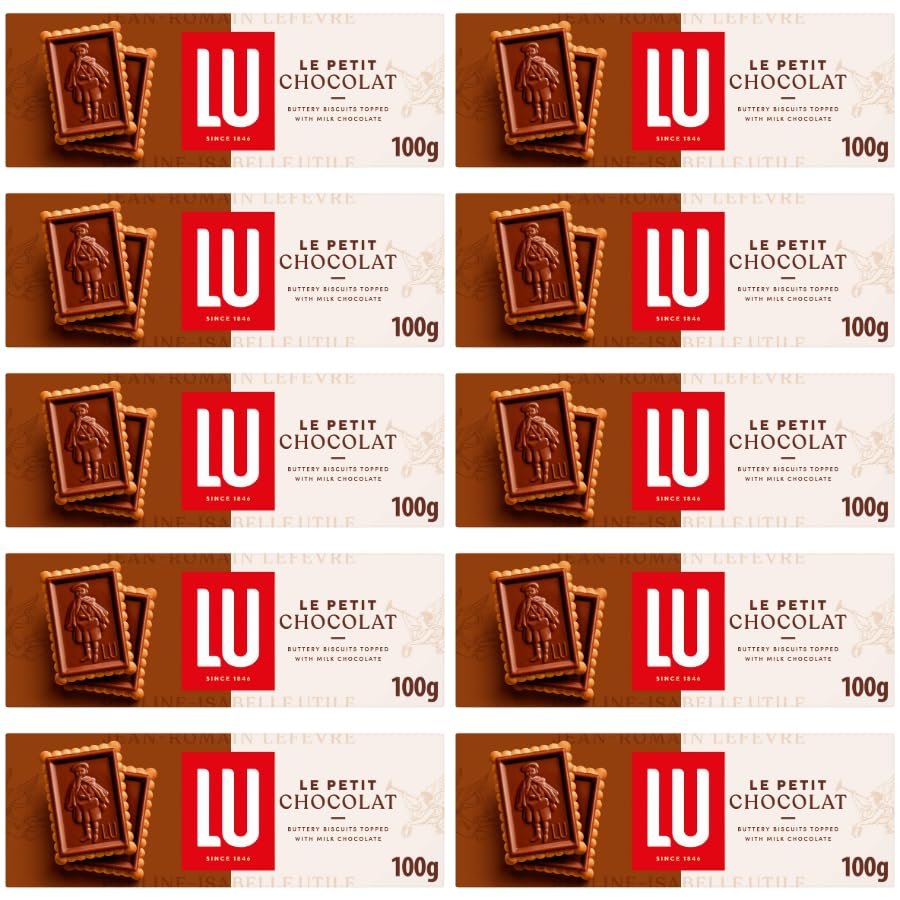 Biscuit Bundle with LU Le Petit Chocolat Buttery Topped with Milk Chocolate Biscuits 100g - 10 Pack | Crunchy Biscuits Topped with Milk Chocolate, Sustainable Wheat.