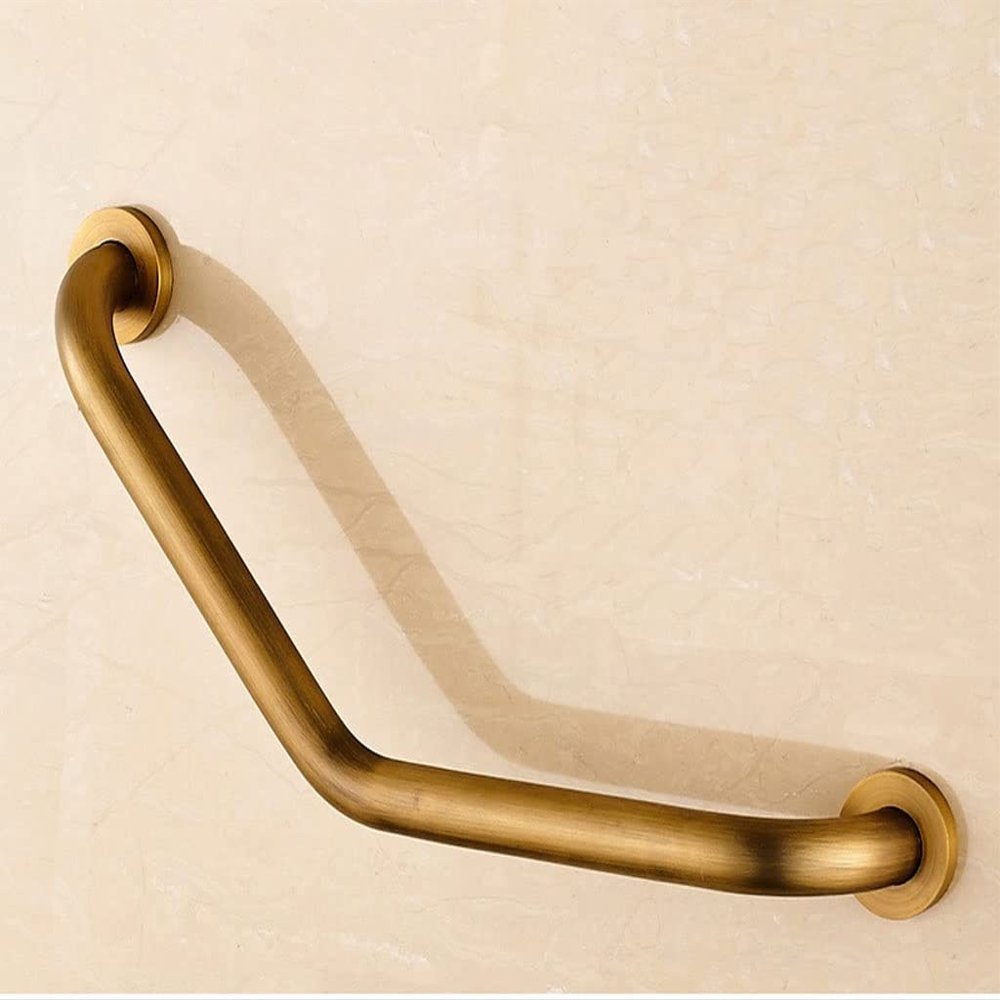 18in Wall Mounted Grab Bar Copper Handrails for Bathtubs & Showers 135 Angled Hand Support Rail for Bathroom Safety Ideal for Elderly Pregnant Women and Handicapped Individuals (Antique)