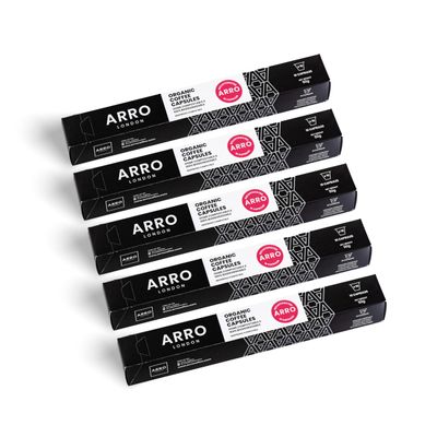 ARRO Decaf Coffee Pods - Organic Decaf Coffee Capsules, Made in Italy, Compatible with Leading Coffee Machines, Home Compostable, Pack of 50 (5 x 10 Pods)