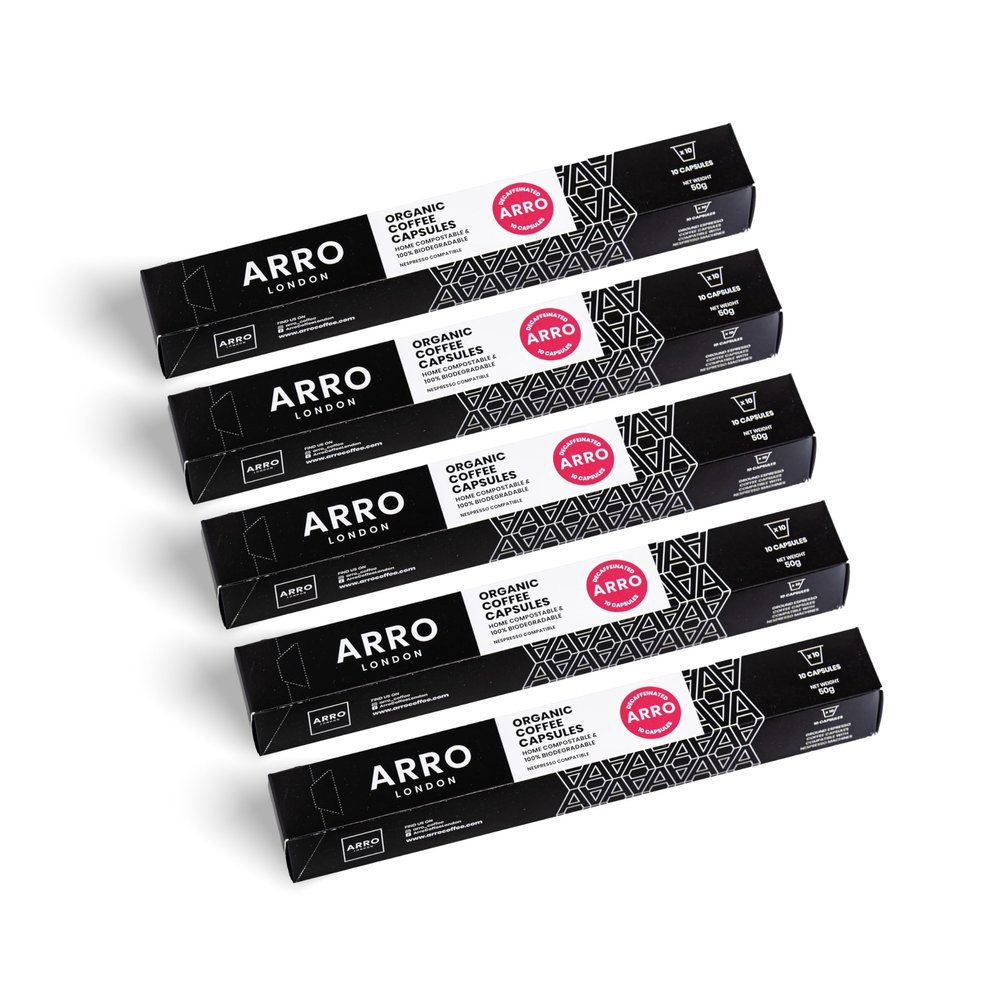 ARRO Decaf Coffee Pods - Organic Decaf Coffee Capsules, Made in Italy, Compatible with Leading Coffee Machines, Home Compostable, Pack of 50 (5 x 10 Pods)
