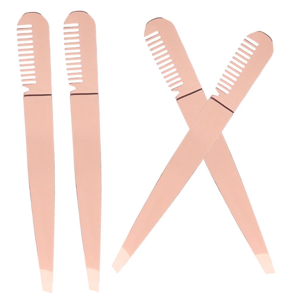 AUTSUPPL 4pcs Golden Stainless Steel Eyebrow Plucker Tweezers with Comb, Lightweight and Portable Beauty Tools for Removing Ingrown Hairs, for Precise Eyebrow Shaping at Home