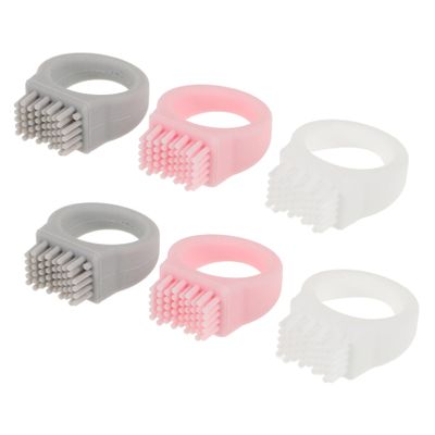 AUTSUPPL 6pcs Mini Silicone Ring Toothbrush Set, Wear-Resistant Portable Double-Sided Tooth Brush for Travelers, Hikers, and Outdoor Use, Compact Oral Care Brushes in White, Light Grey,