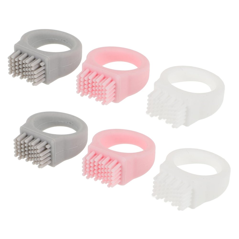 AUTSUPPL 6pcs Mini Silicone Ring Toothbrush Set, Wear-Resistant Portable Double-Sided Tooth Brush for Travelers, Hikers, and Outdoor Use, Compact Oral Care Brushes in White, Light Grey,
