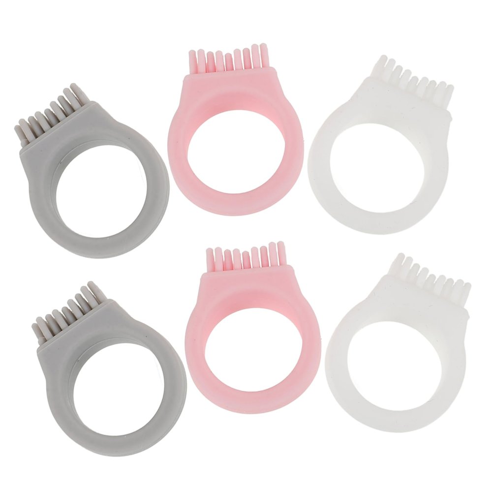 NULYLU 6pcs Portable Mini Silicone Ring Toothbrushes Soft Bristles for Travelers Hikers in White Grey and Pink Compact Travel Toothbrush Set for Outdoor Hiking and Daily Oral Care