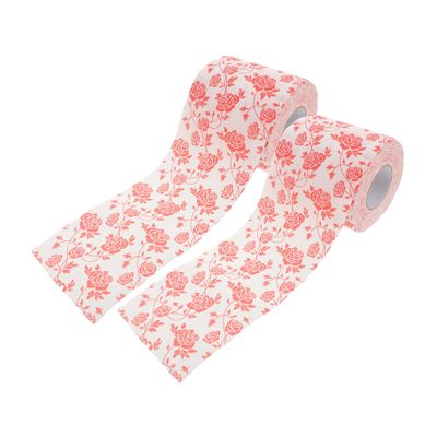 Beavorty 2pcs Rose Printed Toilet Paper Rolls with Floral Design, Thick Wood Pulp Paper Bathroom Cleaning Tissues with Moisture Retention, for Holiday Celebrations and Party Favors