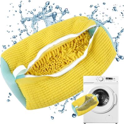 Fluffy Fibers 360 Wrap-Around Shoe Cleaning Bag - Reusable Washer for All Shoe Types and Sizes (Yellow 1PCS)